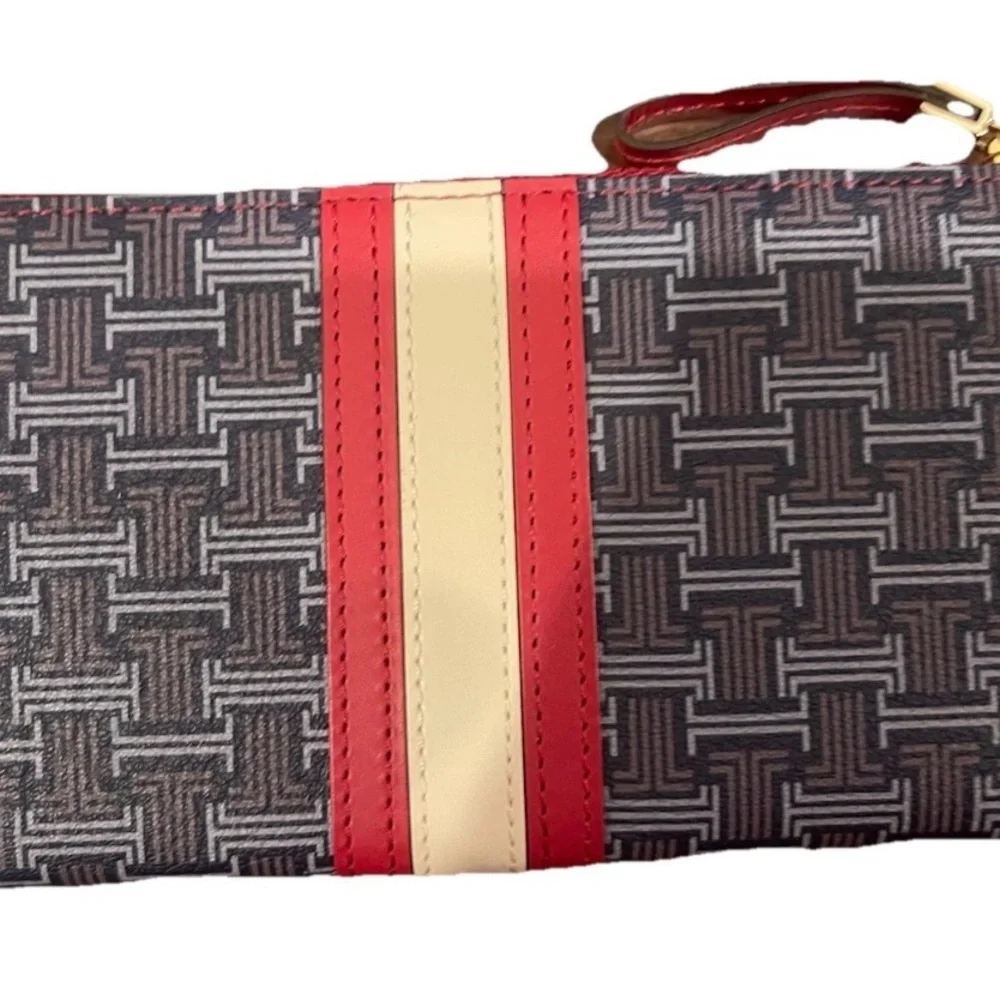 Lanvin collection red and navy Patterned initial logo zip around long Wallet